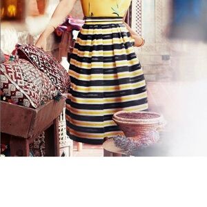 Eva Mendes for New York & Company Yellow and Black Striped A-Line Skirt